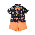 Halloween Boys Clothing Printed Pumpkin Shirt Shorts Set