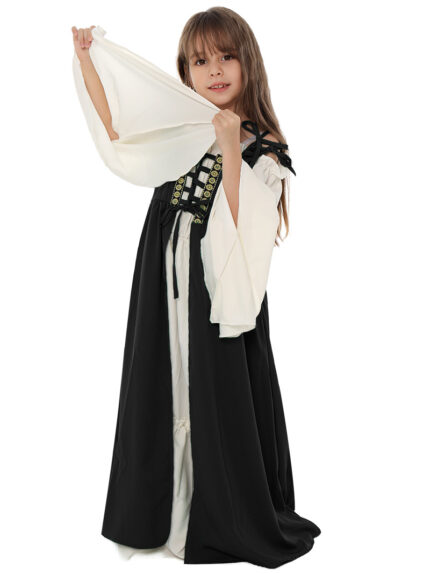 Halloween square neck tied waist literary retro dress